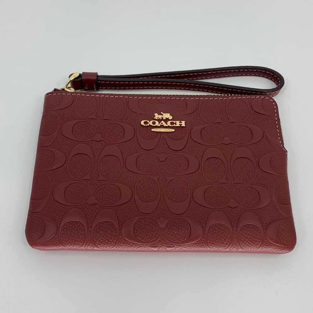 Coach Red Embossed Signature Leather Wristlet - Picture 1 of 2